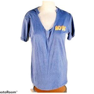 AC DC T Shirt Band Tee Top Distressed Blue WOMAN'S Large WOMAN'S